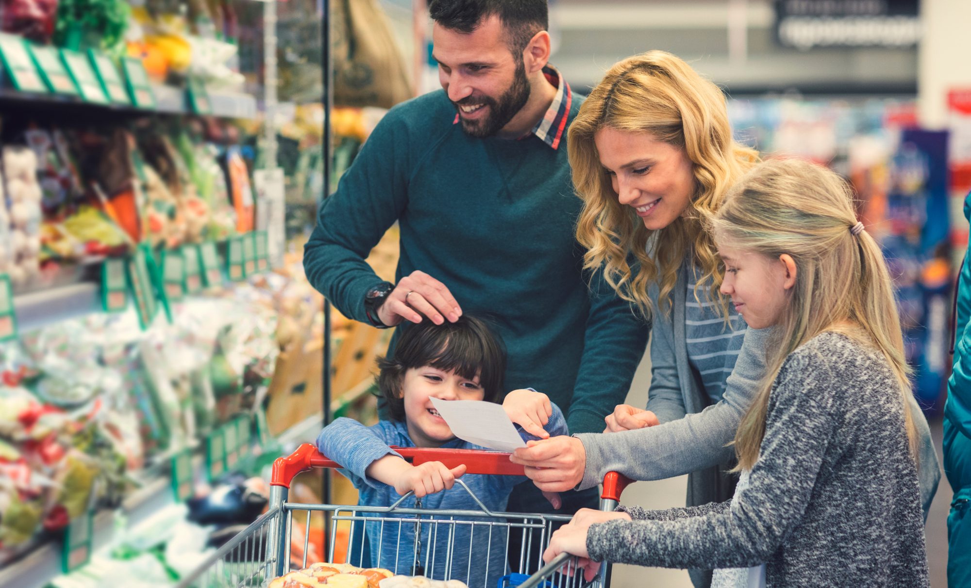 A family shopping at the supermarket